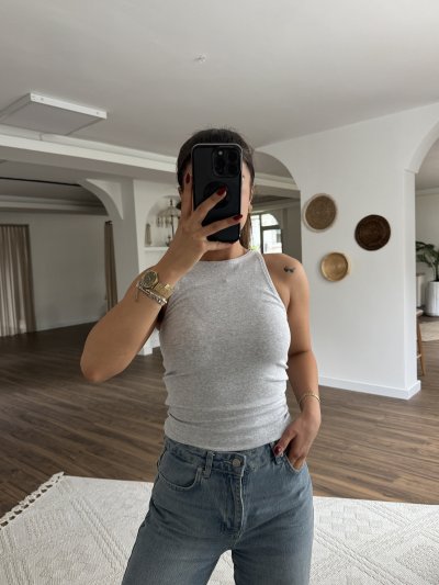 HALTER YAKA MELANJLI LİKRALI PAMUK ATLET