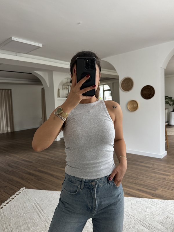 HALTER YAKA MELANJLI LİKRALI PAMUK ATLET
