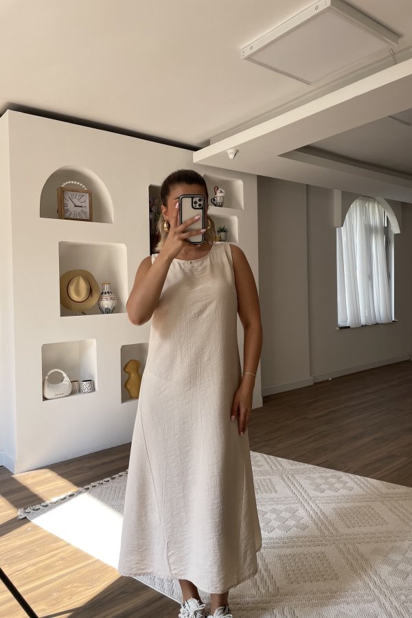 SIFIR KOL ARKA PENCERE MİDİ VİSKON ELBİSE