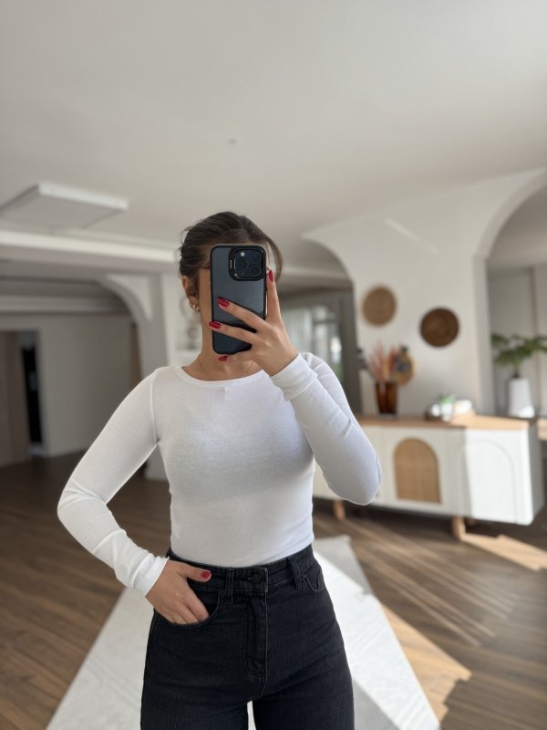 KAYIK YAKA MODAL PAMUK UZUN KOL BLUZ