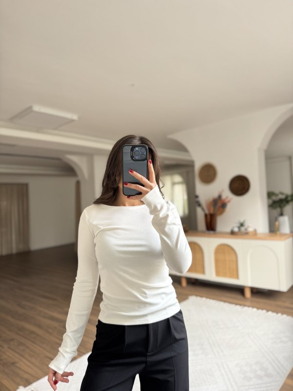 KAYIK YAKA MODAL PAMUK UZUN KOL BLUZ