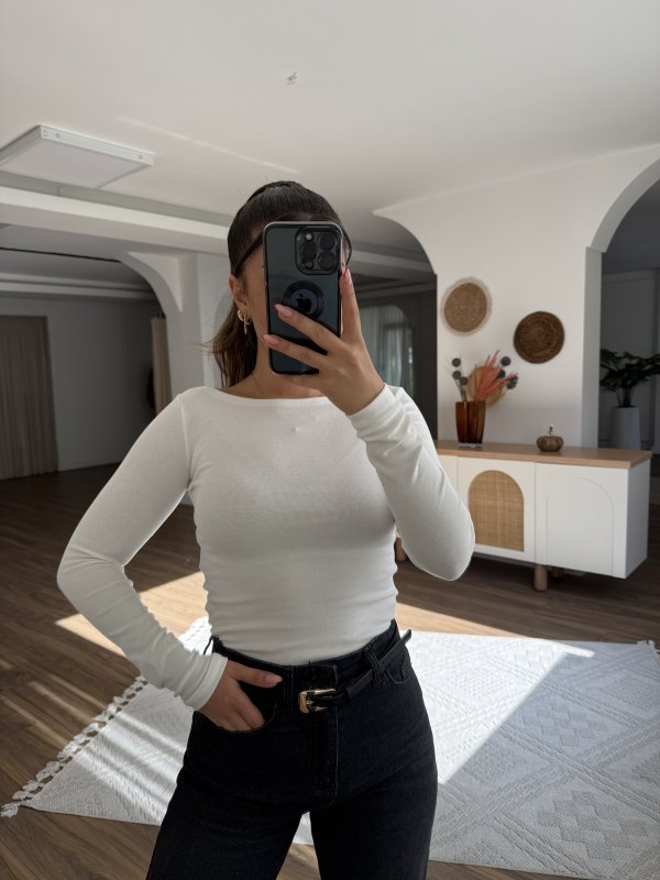 KAYIK YAKA MODAL PAMUK UZUN KOL BLUZ