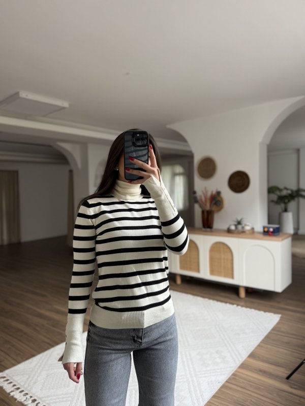 BALIKÇI YAKA ÇİZGİLİ DROPLU VİSKON KAZAK