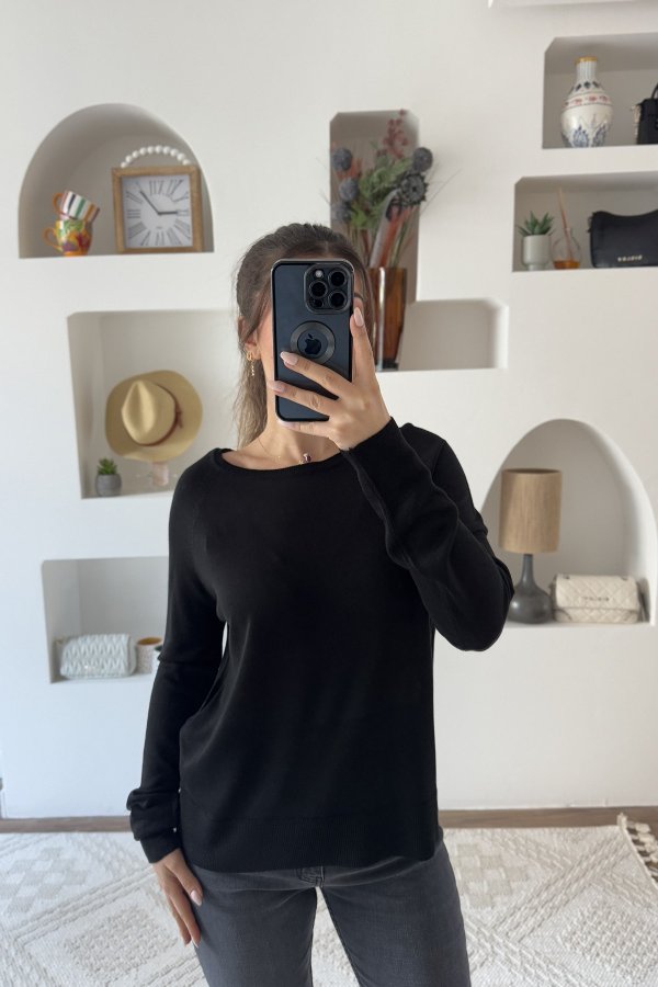 BİSİKLET YAKA ETEĞİ YIRTMAÇ BASİC İNCE VİSKON KAZAK