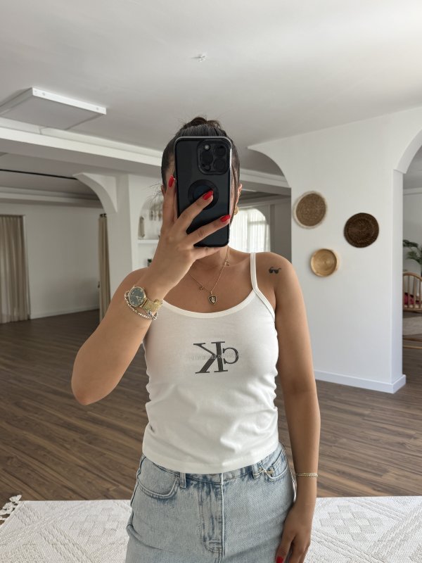 CK FLOK BASKI TAŞ YAZI ASKILI ATLET