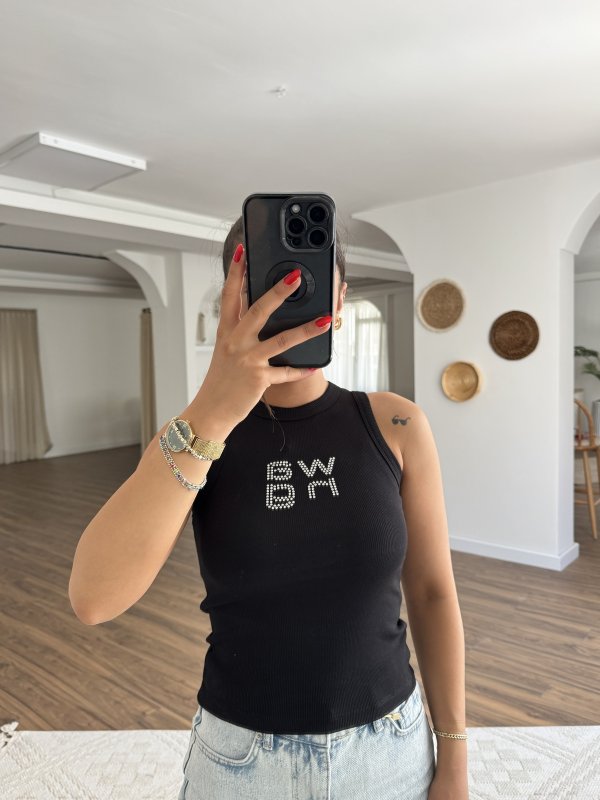 WANG YAZI TAŞ BASKI FİTİLLİ SIFIR YAKA PAMUK ATLET