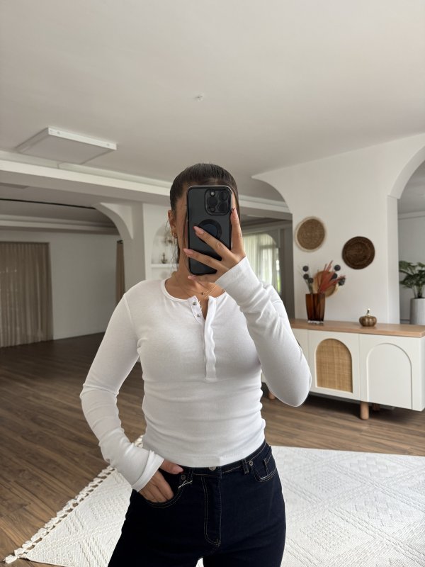 ÇITÇIT DÜĞMELİ UZUN KOL PAMUK MODAL BLUZ