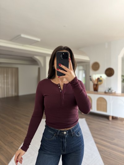 ÇITÇIT DÜĞMELİ UZUN KOL PAMUK MODAL BLUZ