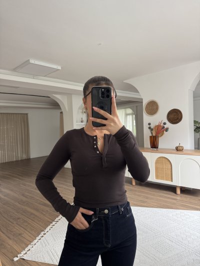 ÇITÇIT DÜĞMELİ UZUN KOL PAMUK MODAL BLUZ