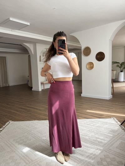 BEL LASTİK GİZLİ FERMUAR VİSKON TENSEL MAXİ ETEK