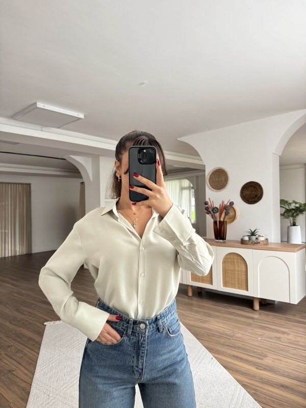 V YAKA VİSKON SATEN GÖMLEK