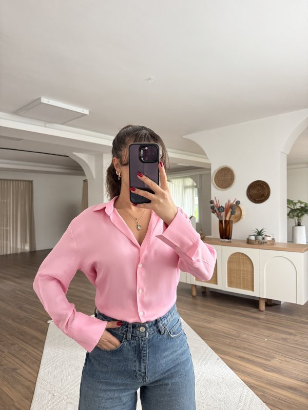 V YAKA VİSKON SATEN GÖMLEK