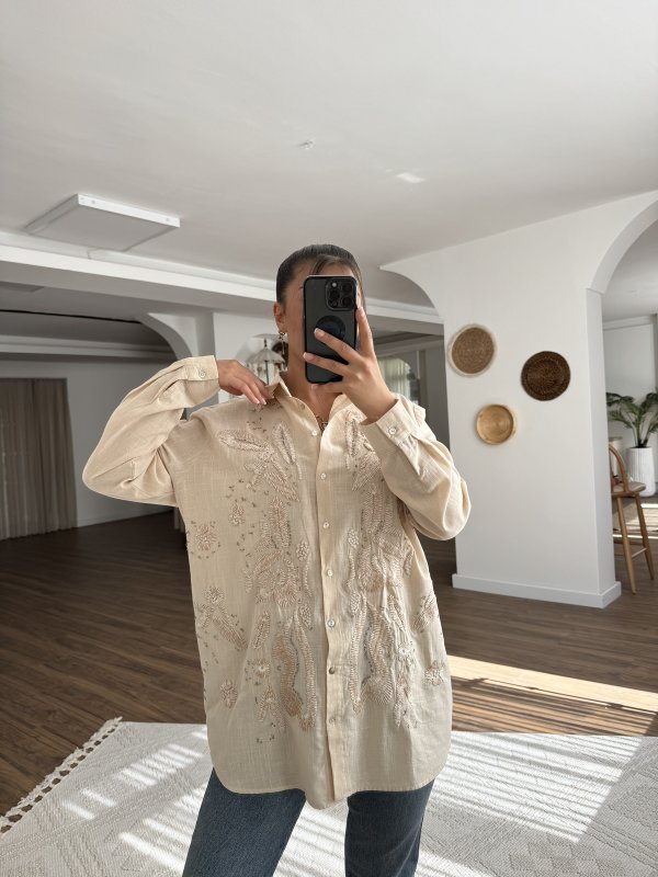 NAKIŞ PUL İŞLEME PAMUK SALAŞ GÖMLEK