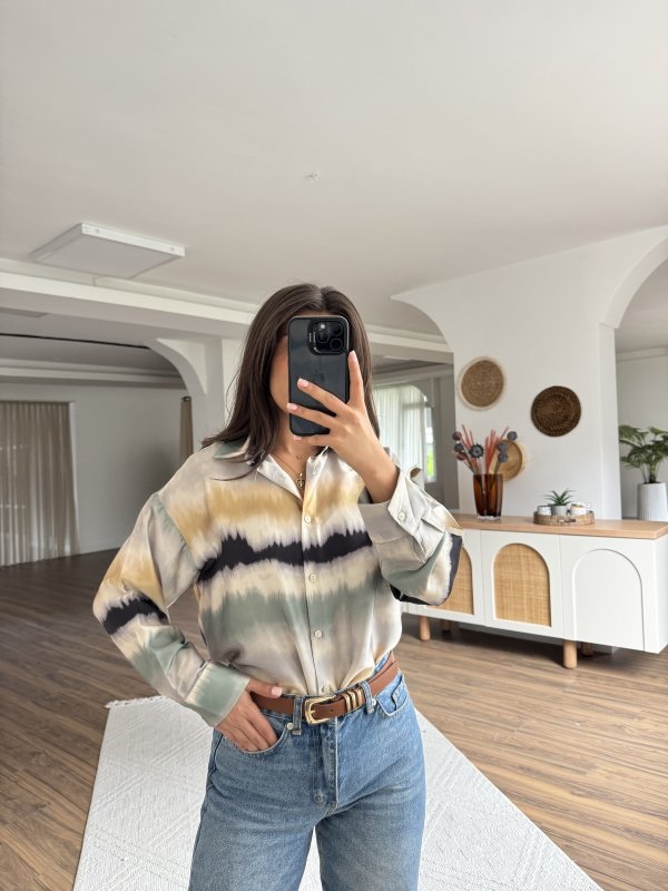 SULU BOYA DESEN SATEN SALAŞ GÖMLEK