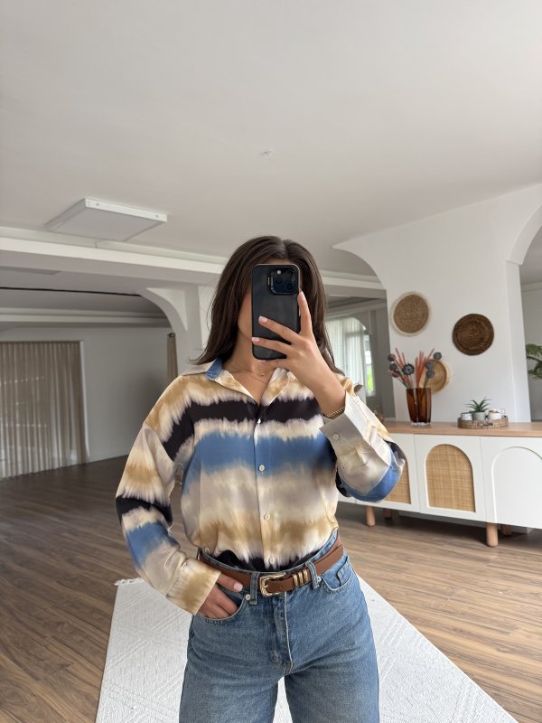 SULU BOYA DESEN SATEN SALAŞ GÖMLEK