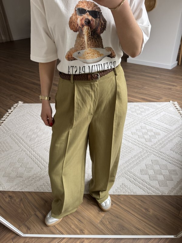ÖRGÜ KEMER ÖN PİLİ VİSKON KETEN BOL PAÇA PANTOLON