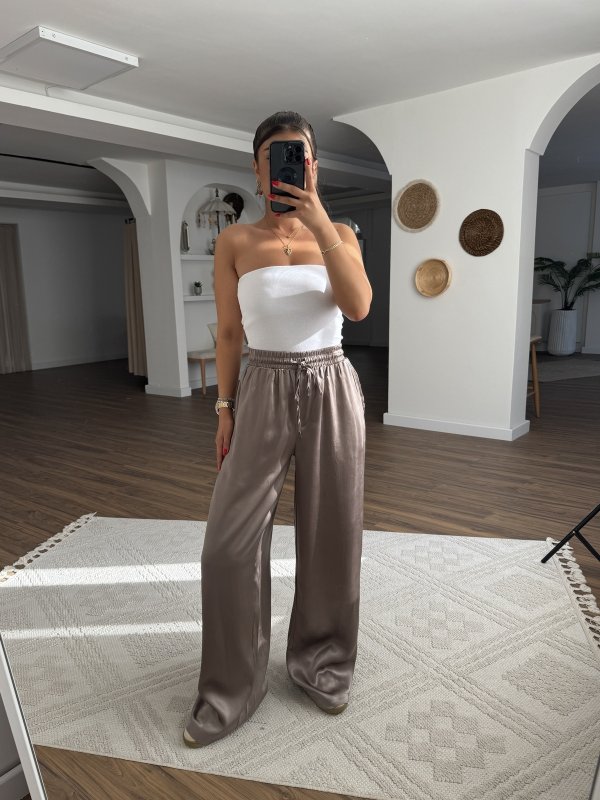 DOKULU CEPLİ BEL LASTİK VİSKON RAHAT PANTOLON