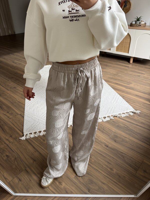 BEL LASTİK CEPLİ DOKU DESEN VİSKON RAHAT PANTOLON