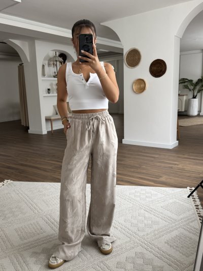 ÇİÇEK DOKU DESEN CEPLİ VİSKON RAHAT PANT