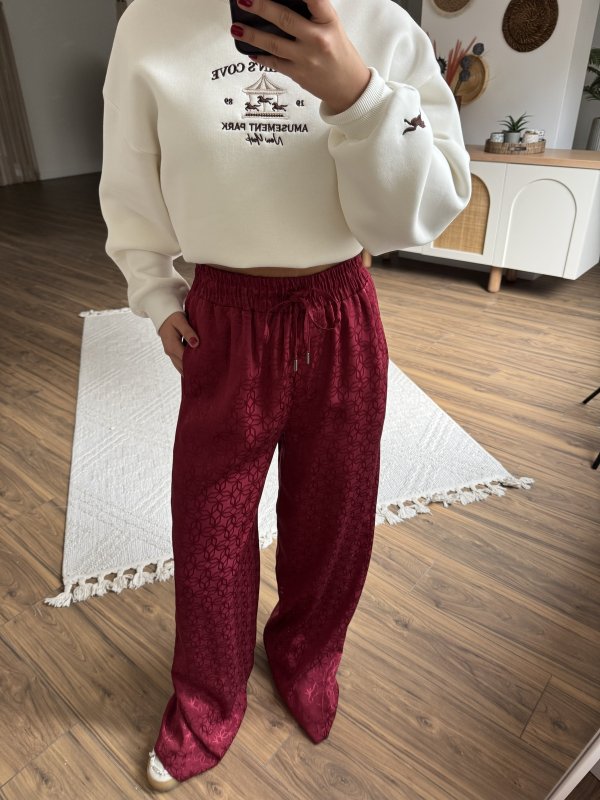 DESEN DOKU CEPLİ VİSKON BEL LASTİK RAHAT PANTOLON