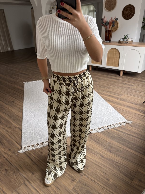 KAZAYAĞI DESEN BEL LASTİK CEPLİ JAKARLI VİSKON PANTOLON