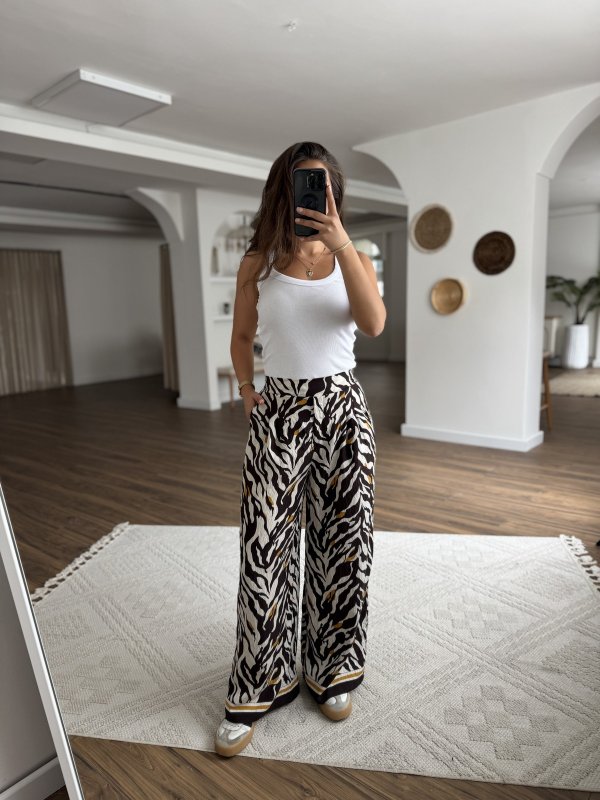 ARKA BEL LASTİKLİ ZEBRA DESN VİSKON PANTOLON