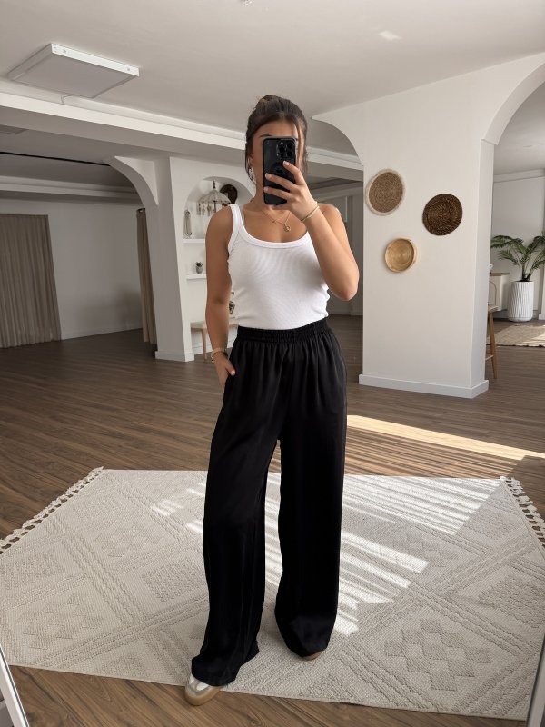 BEL LASTİK CEPLİ DÖKÜMLÜ PAMUK KARIŞIM PANTOLON