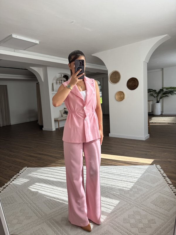 BEL LASTİK BÜZGÜ YELEK PANTOLON VİSKON TAKIM