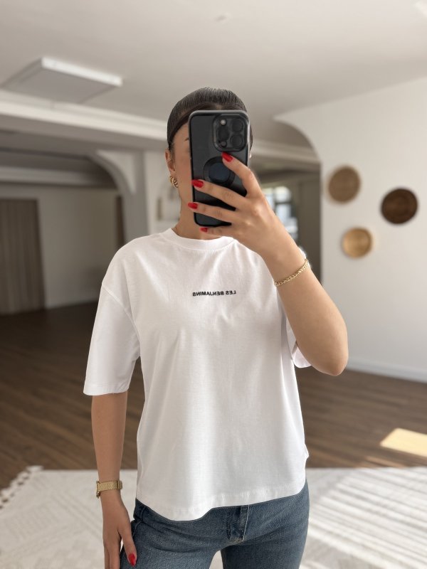 LES BENJAMİN YAZI BASKI PAMUK CROP TİŞÖRT