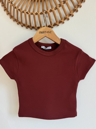 BİSİKLET YAKA FİTİLLİ LİKRALI CROP TİŞÖR
