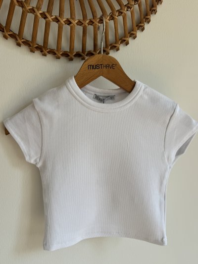 BİSİKLET YAKA FİTİLLİ LİKRALI CROP TİŞÖR