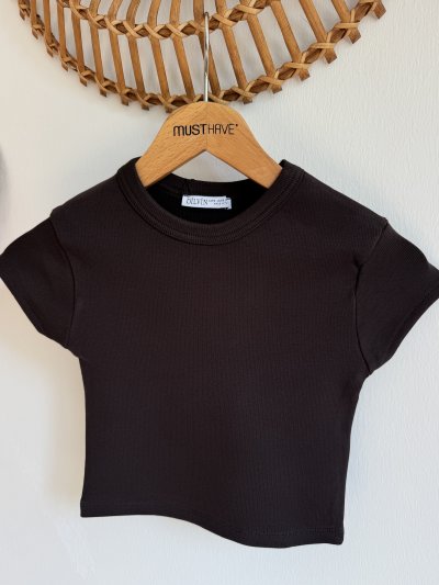 BİSİKLET YAKA FİTİLLİ LİKRALI CROP TİŞÖR