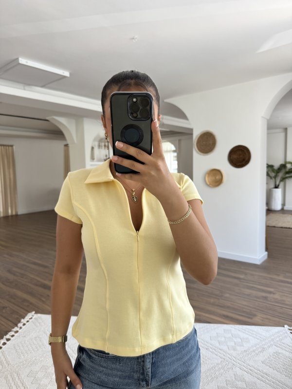 YAKALI GİZLİ FERMUAR ÇIKMA KOL PAMUK TİŞÖRT