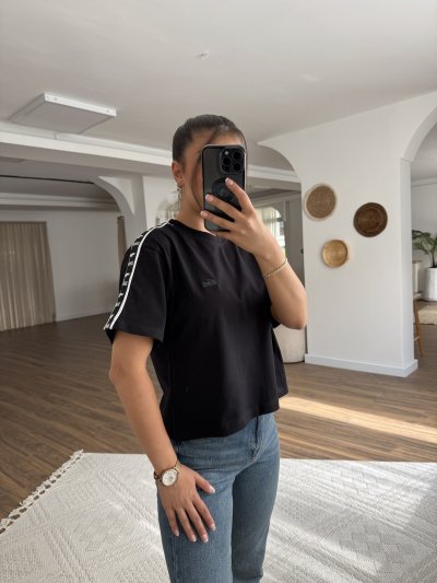 LC OMUZ ŞERİT FLOK YAZI  BASKI PAMUK TİŞÖRT