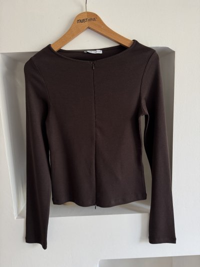 TAM FERMUAR UZUN KOL PAMUK LİKRA BLUZ