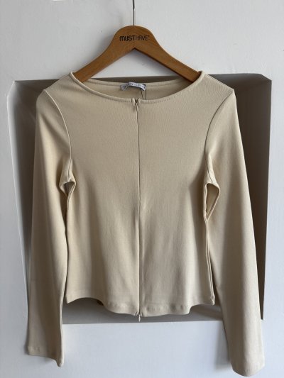 TAM FERMUAR UZUN KOL PAMUK LİKRA BLUZ