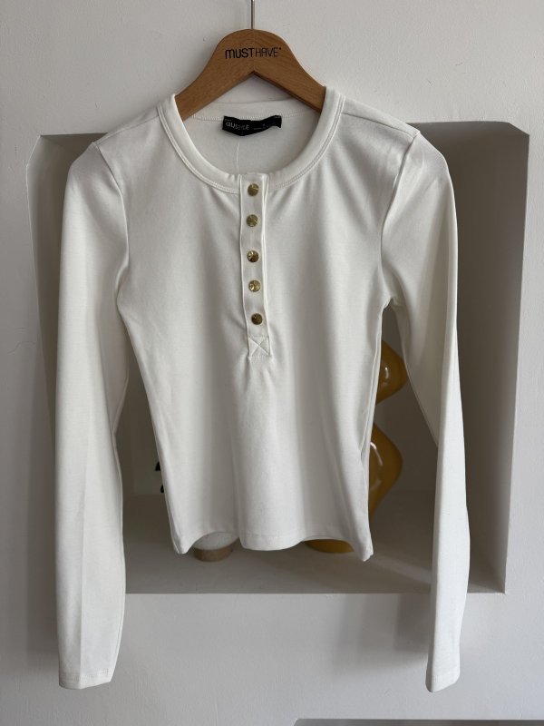 BİSİKLET YAKA GOLD ÇITÇITLI UZUN KOL PAMUK BLUZ