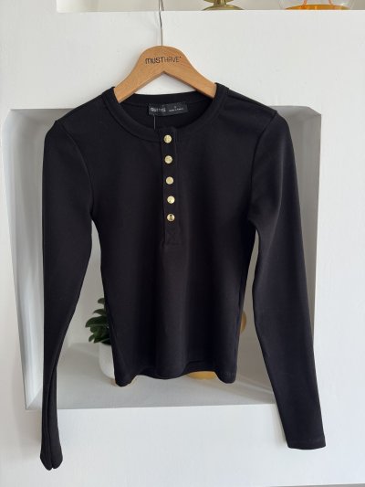 BİSİKLET YAKA GOLD ÇITÇITLI UZUN KOL PAMUK BLUZ