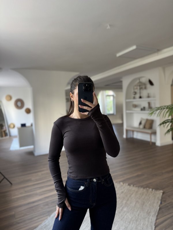 BİSİKLET YAKA PARMAK GEÇMELİ MODAL PAMUK BLUZ