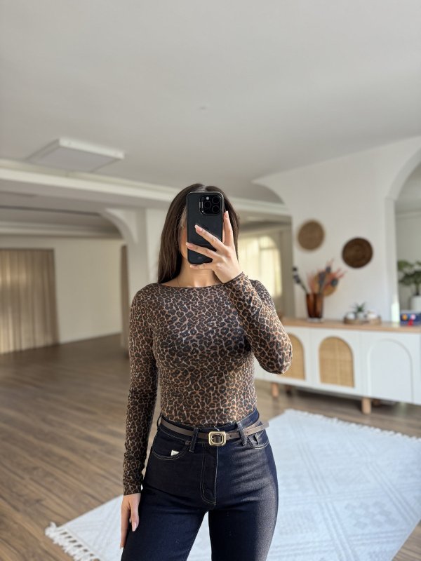 LEOPAR DESEN KAŞMİR KARIŞIM MODAL BLUZ