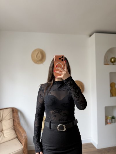 FLOK BASKI DESENLİ TÜL BLUZ