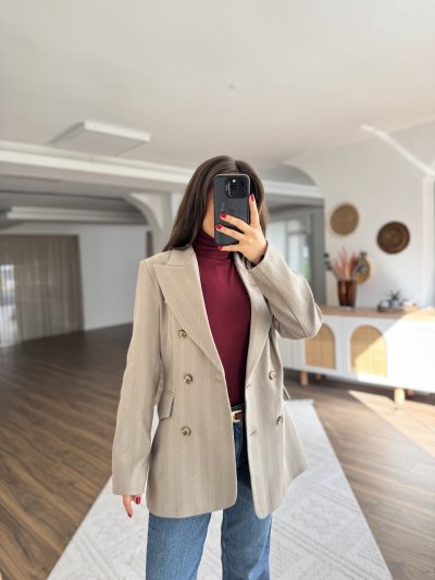 BALIKSIRTI DİKİŞ DETAY KRUVAZE CEKET