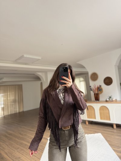 SAÇAKLI CROP SÜET CEKET