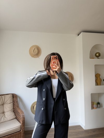 ÇİFT RENK ŞERİT DETAY KRUVAZE ASTARLI SALAŞ CEKET