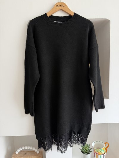 ETEK UCU DANTEL BİSİKLET YAKA TRİKO ELBİSE