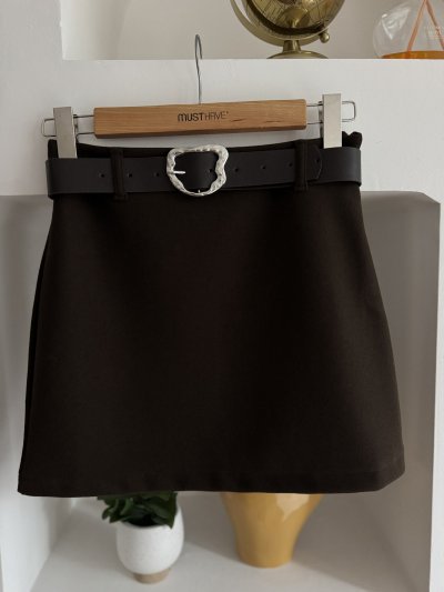 KEMERLİ MİNİ YÜN KARIŞIM KALEM ETEK