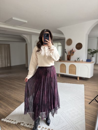 DESENLİ TERS DİKİŞ ŞİFON ASİMETRİK ETEK