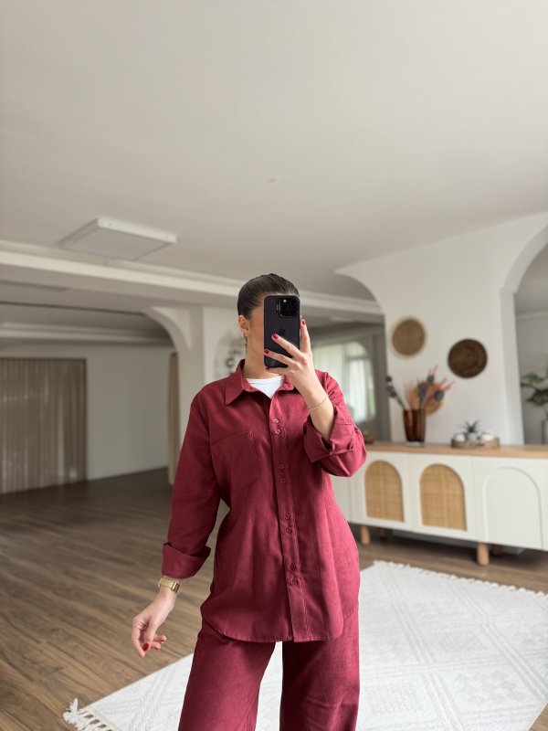 TEK CEP KUŞAKLI SÜET UZUN GÖMLEK