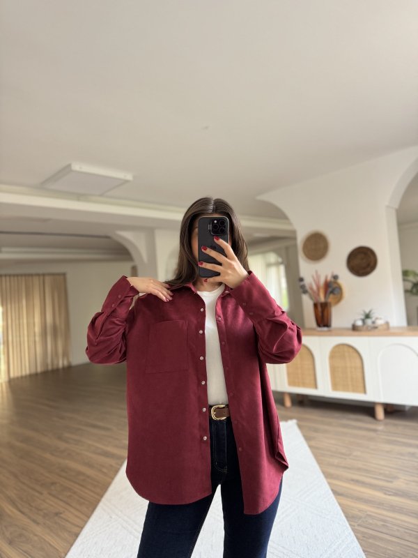 ÇITÇITLI TEK CEP OVERSİZE SÜET GÖMLEK