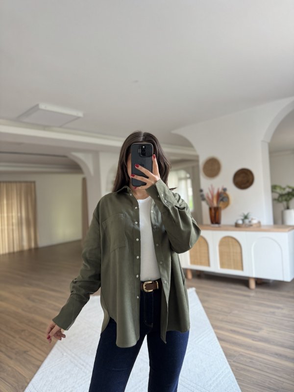 ÇITÇITLI TEK CEP OVERSİZE SÜET GÖMLEK